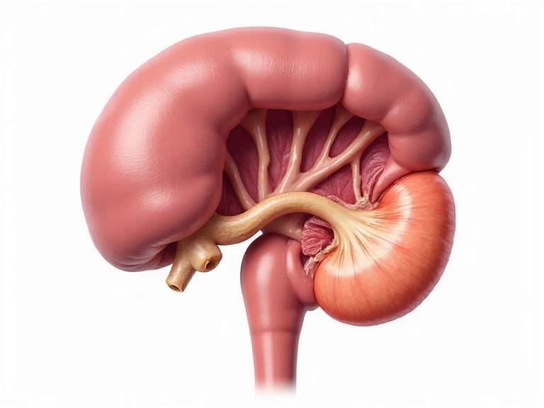 Ilustrasi anatomis prostat pria yang sehat dengan warna-warna cerah dan bersih.