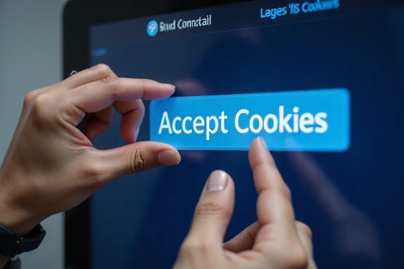 Tangan menekan tombol persetujuan cookie