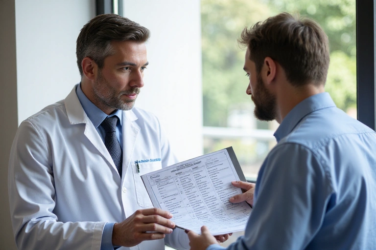 Dokter sedang menjelaskan sesuatu kepada pasien, menunjukkan pentingnya konsultasi medis profesional.